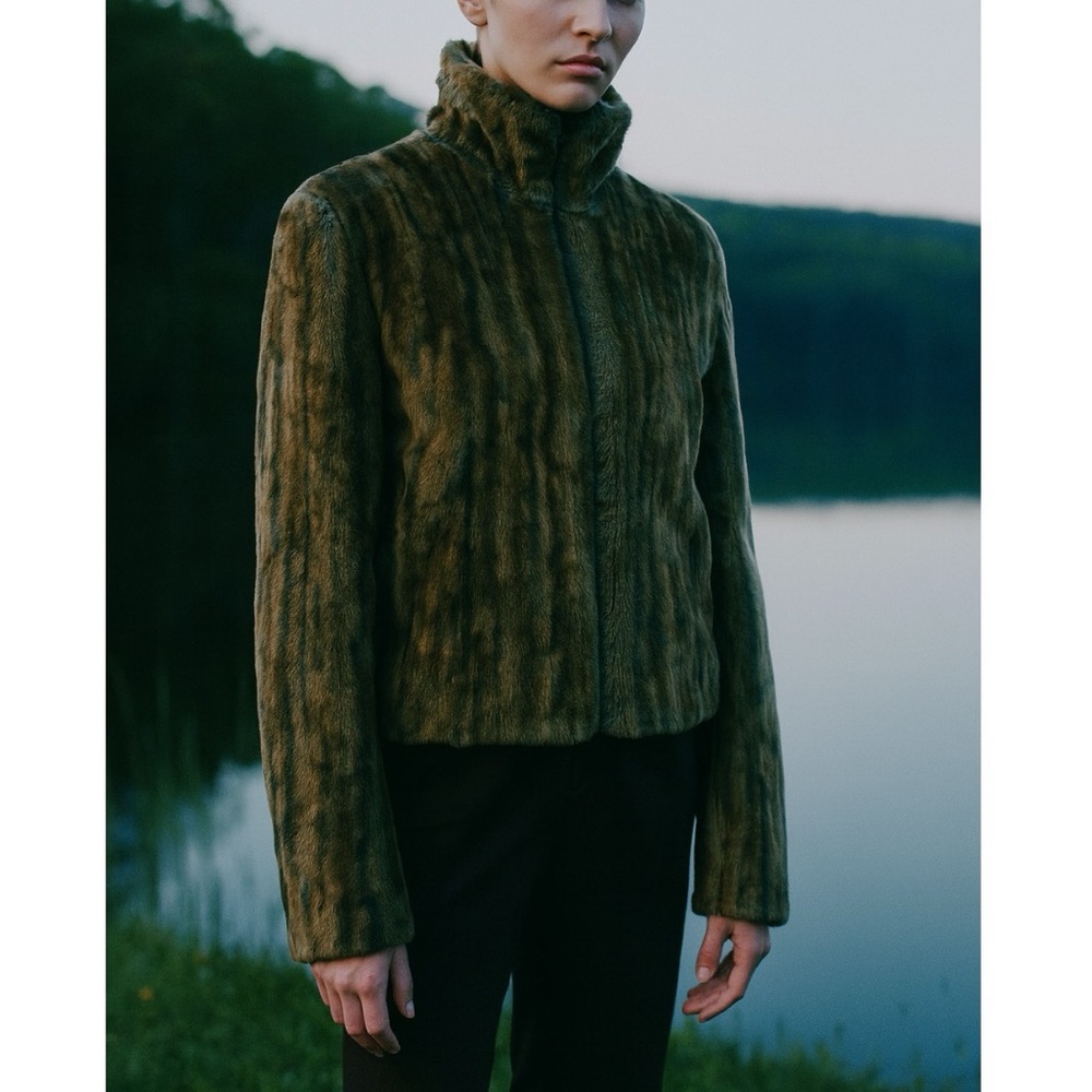 Ulla Johnson Faux Fur Zip Mock Funnel Neck Jacket